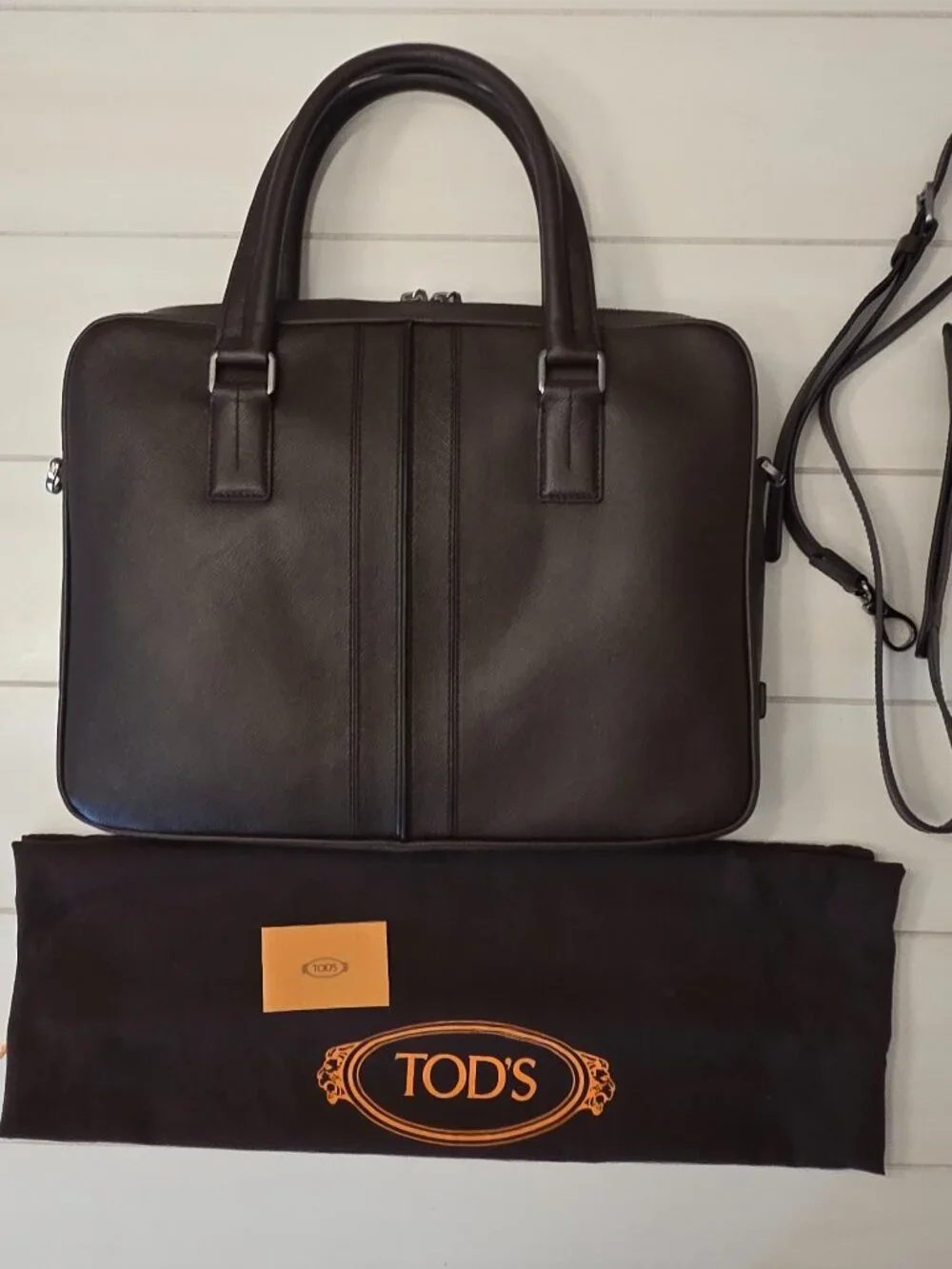 Tod's Cross-Grain Brown Leather Briefcase